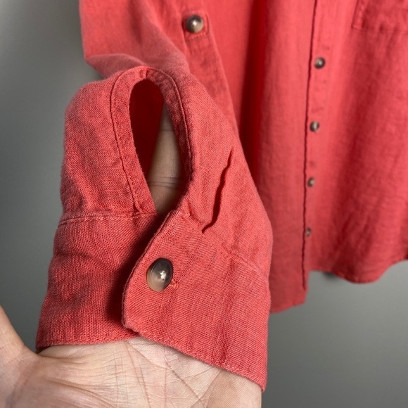 Reitmans Women's Coral Linen Blend Long Sleeve Button Up Shirt Size Large Beach - Picture 3 of 12